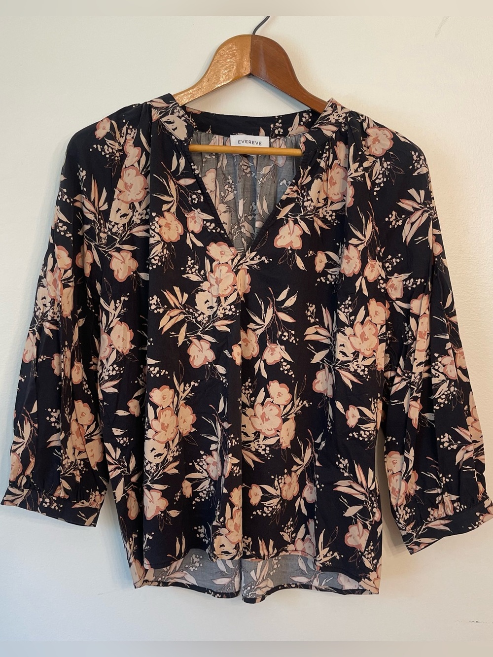 Evereve floral popover blouse 3/4 sleeves cotton and rayon size large - Picture 1 of 8